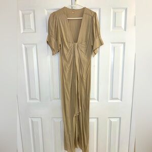 Free People: Like New - Tan Dress with Tie Front Size Medium
